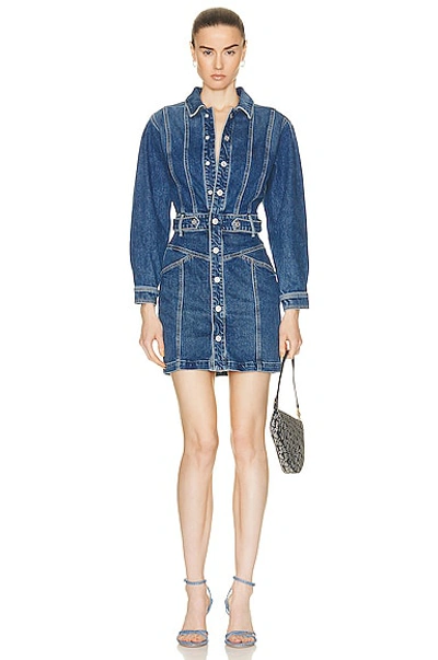 Mother The Batwing Cinch Waist Denim Mini Dress In Blue