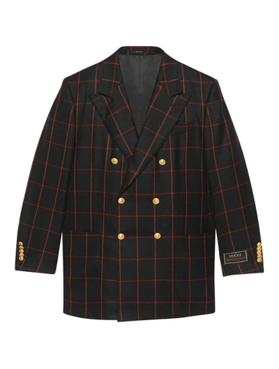 Gucci Checked Double Breasted Jacket In Black