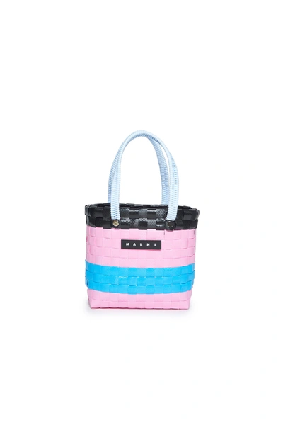 Marni Kids' Pink Woven Sunday Morning Bag With Handles And Applied Logo