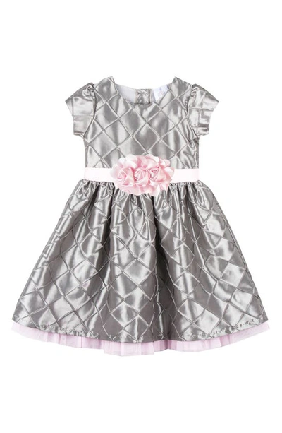Joe-ella Babies' Rosie Diamond Pintuck Taffeta Party Dress In Grey