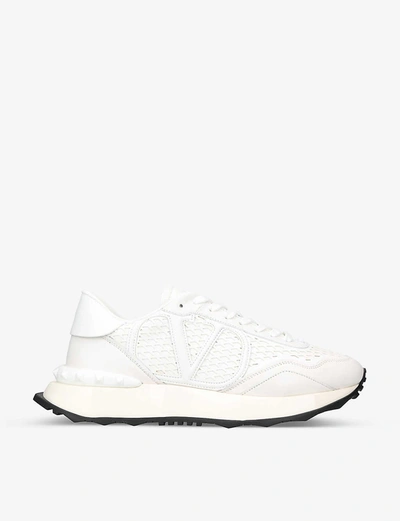 Valentino Garavani Mens White Vlogo Netrunner Suede And Mesh Low-top Trainers In Bianconero