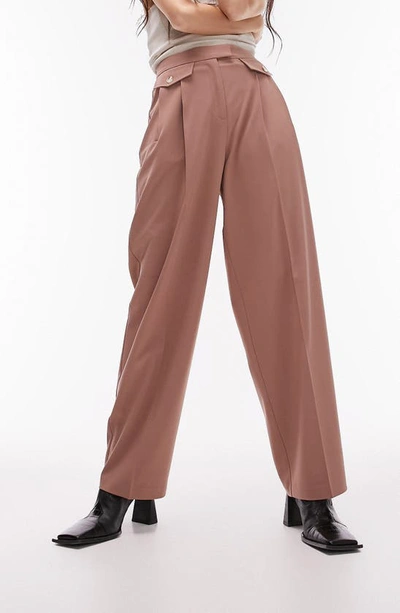 Topshop Slouchy Peg Leg Trousers In Pink