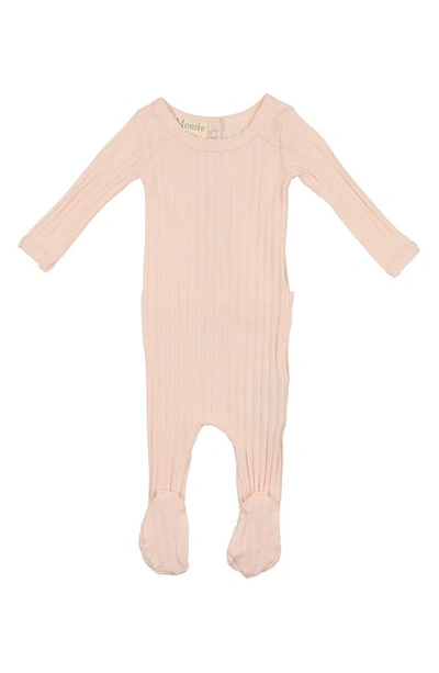 Maniere Babies' Essential Rib Cotton Footie In Light Pink