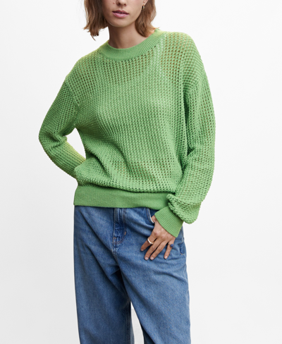 Mango Openwork Knit Sweater Green