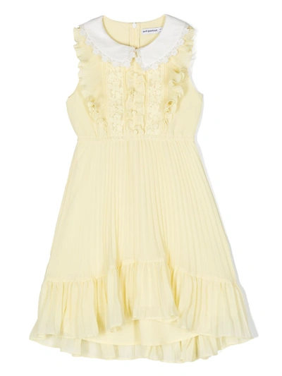 Self-portrait Kids' Kleid Aus Guipure-spitze In Yellow