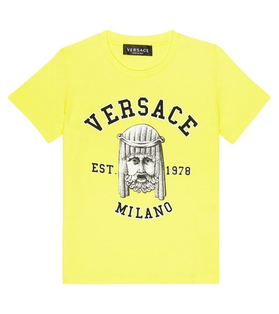 Versace Kids' Logo棉质t恤 In Yellow