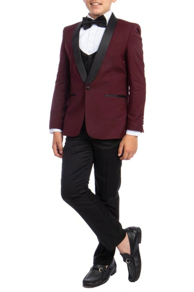 Perry Ellis Kids' Solid Shawl Collar 5-piece Tuxedo In Burgundy