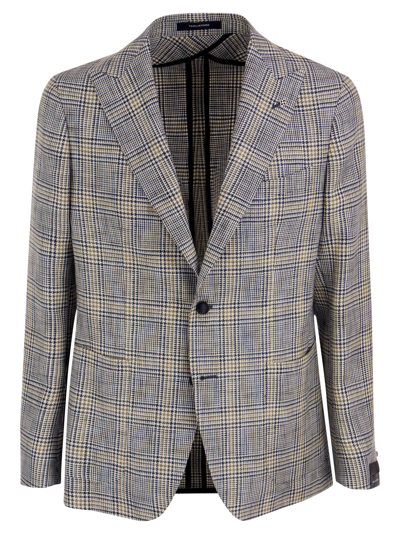 Tagliatore Jacket With Tartan Pattern In Light Blue/beige