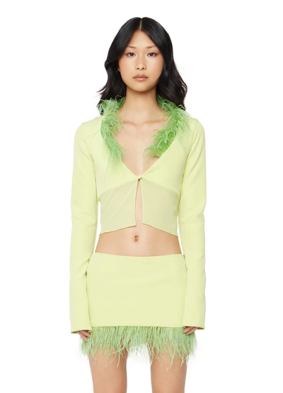 Danielle Guizio Ny Feather Trim Button Top In Lime