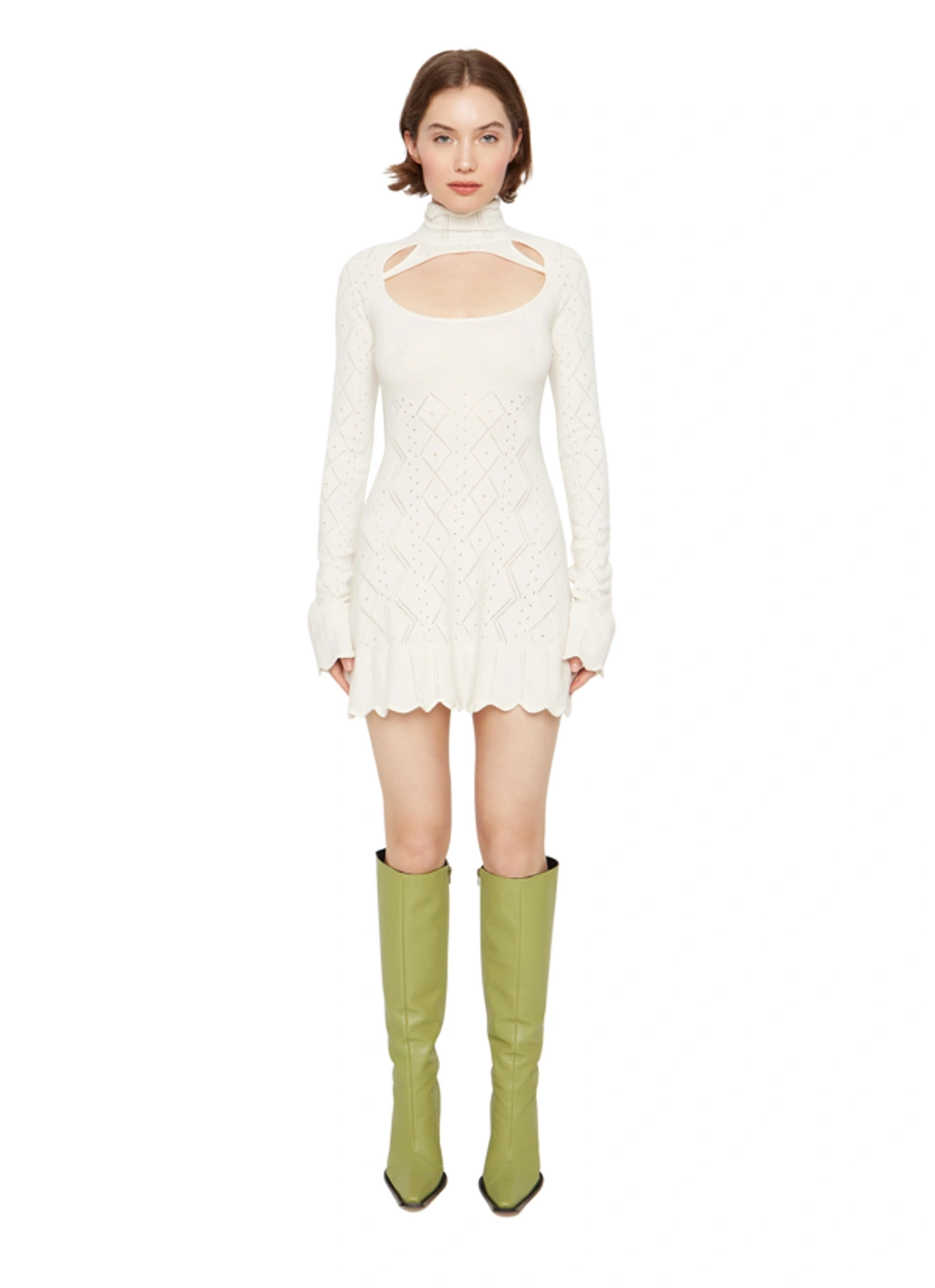 Danielle Guizio Ny Pointelle Knit Turtleneck Dress In White