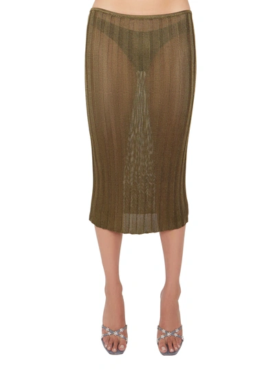 Danielle Guizio Ny Slinky Rib Knit Midi Skirt In Forest Green