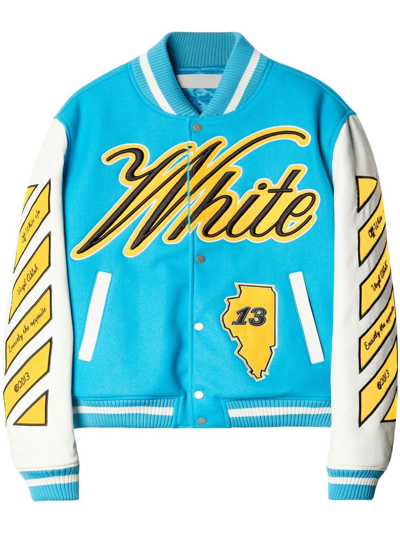 Off-white Vars World Leather Jacket In Blue