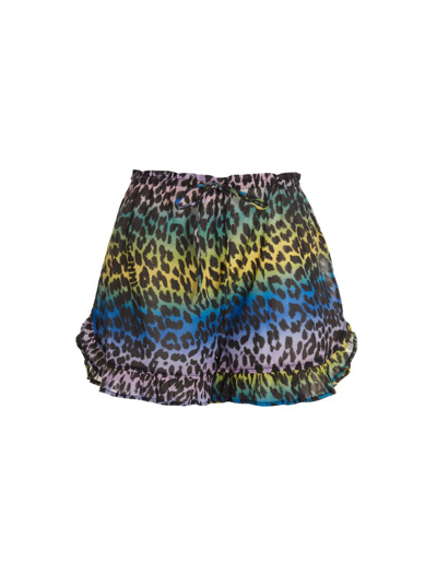 Ganni Leopard-print Elasticated-waist Shorts In Multicolour