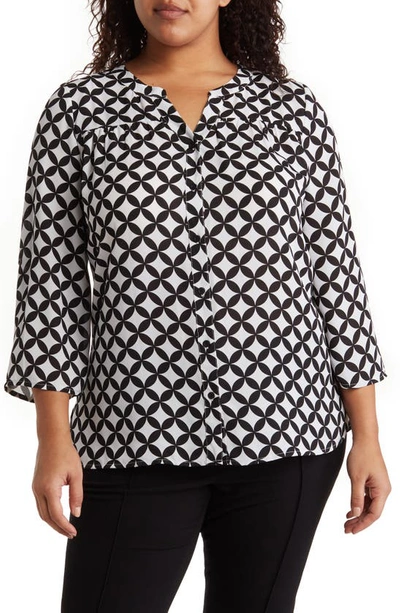 By Design Lorelai 3/4 Sleeve Blouse In Retro Geo Black/ White