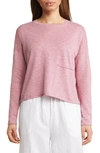 Eileen Fisher Organic Cotton & Linen Slub Pocket Knit Top In Magnolia