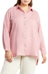 Eileen Fisher Classic Collar Easy Linen Button-up Shirt In Magnolia