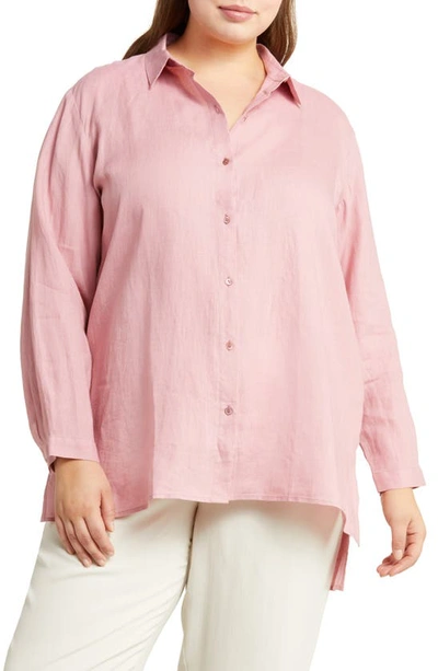 Eileen Fisher Classic Collar Easy Linen Button-up Shirt In Magnolia