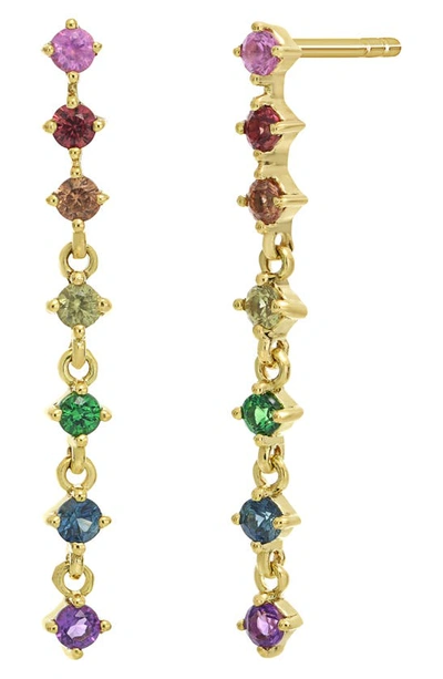Bony Levy Iris Rainbow Sapphire Linear Drop Earrings In 18k Yellow Gold