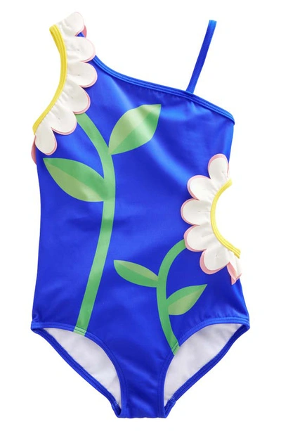 Mini Boden Kids' Floral Cutout One-piece Swimsuit In Cobalt