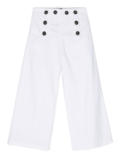 Dsquared2 Kids' Button-fastening Cotton Trousers In White