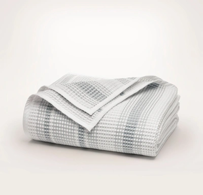Boll Branch Organic Waffle Stripe Bed Blanket In White/shore