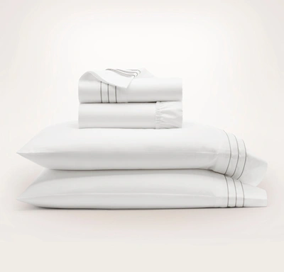 Boll & Branch Organic Signature Triple Framed Sheet Set In White/pewter