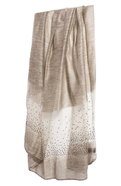 Saachi Crystal Silk Wool Blend Scarf In Ivory