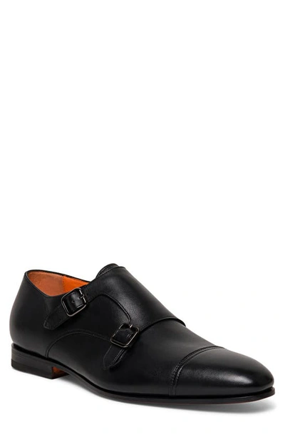 Santoni Daemons Double Monk Strap Shoe In Black