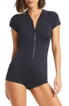 Sea Level Short Sleeve Zip One-piece Swimsuit In Night Sky