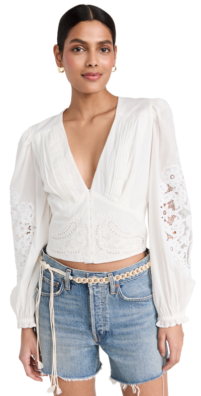 Farm Rio Lace-trimmed Cotton-voile Blouse In Off-white