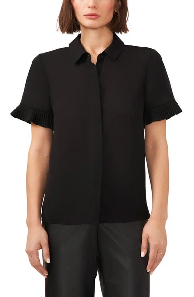 Halogen Pleated Trim Button-up Shirt In Rich Black