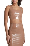 Commando Patent Faux Leather Crop Top In Cocoa