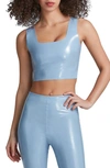 Commando Patent Faux Leather Crop Top In Blue