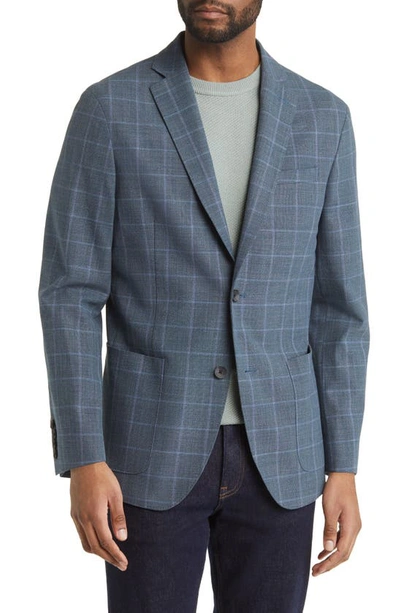 Nordstrom Trim Fit Windowpane Wool Blend Sport Coat In Teal Ground Windowpane