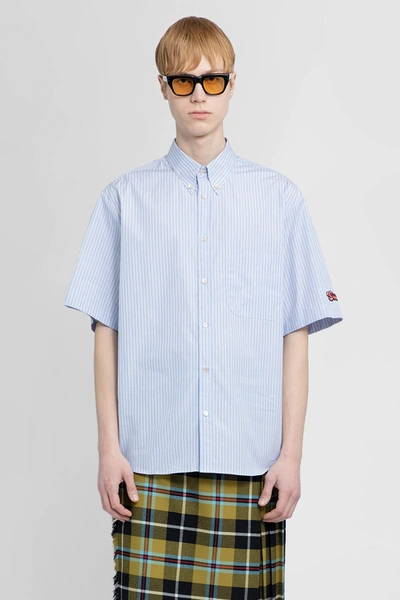 Gucci Blue Embroidered Logo Short Sleeve Shirt In Light Blue
