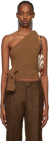 Jacquemus Brown Knitted One-shoulder Top La Maille Noeud In Dark Brown