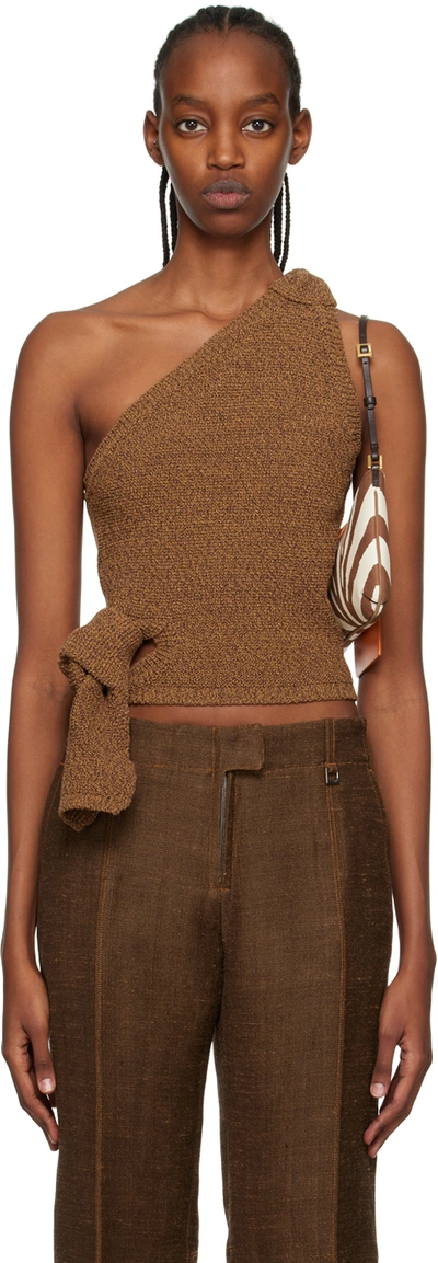 Jacquemus Brown Knitted One-shoulder Top La Maille Noeud In Braun