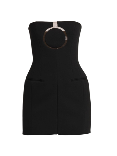 Ferragamo Pure Wool Mini Dress With Tulle Insert In Black
