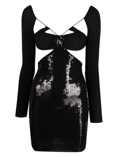 Amazuìn Cut-out Sequined Mini Dress In Deep Black
