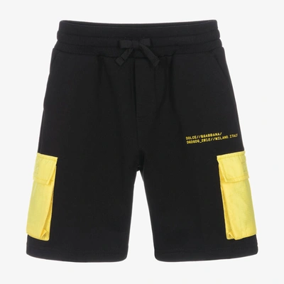 Dolce & Gabbana Babies' Boys Black & Yellow Logo Shorts