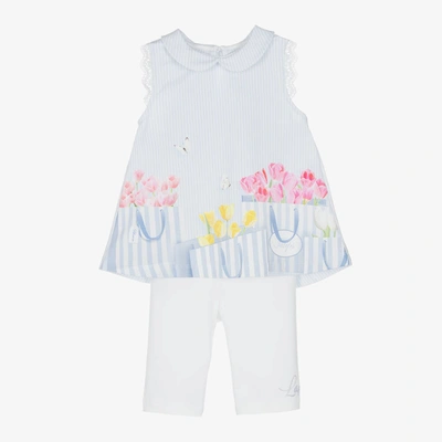 Lapin House Babies' Girls Blue Floral Striped Shorts Set