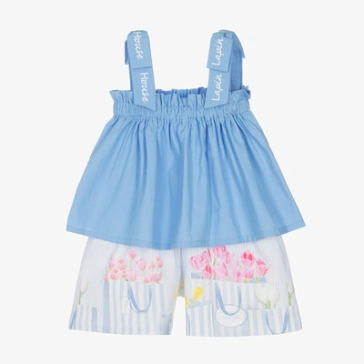 Lapin House Babies' Girls Blue Striped Shorts Set