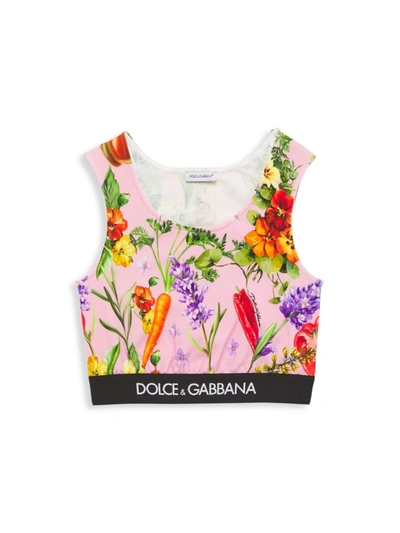 Dolce & Gabbana Babies' Girls Pink Cotton Vegetable Cropped Top