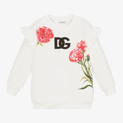 Dolce & Gabbana Babies' Girls White Cotton Carnation Sweatshirt