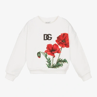 Dolce & Gabbana Babies' Girls White Cotton Poppy Sweatshirt
