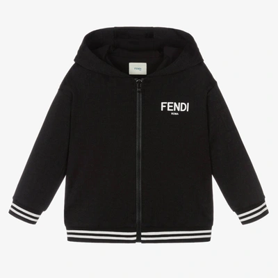 Fendi Black Jacquard Ff Logo Zip Up Hoodie