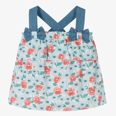 Dr Kid Babies' Girls Blue & Pink Floral Cotton Top