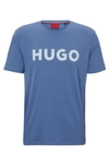 Hugo Cotton-jersey Regular-fit T-shirt With Contrast Logo In Light Blue
