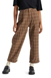 Brixton Victory High Waist Wide Leg Ankle Pants In Washed Brown/ Black
