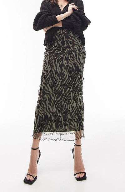 Topshop Zebra Print Mesh Skirt In Stone